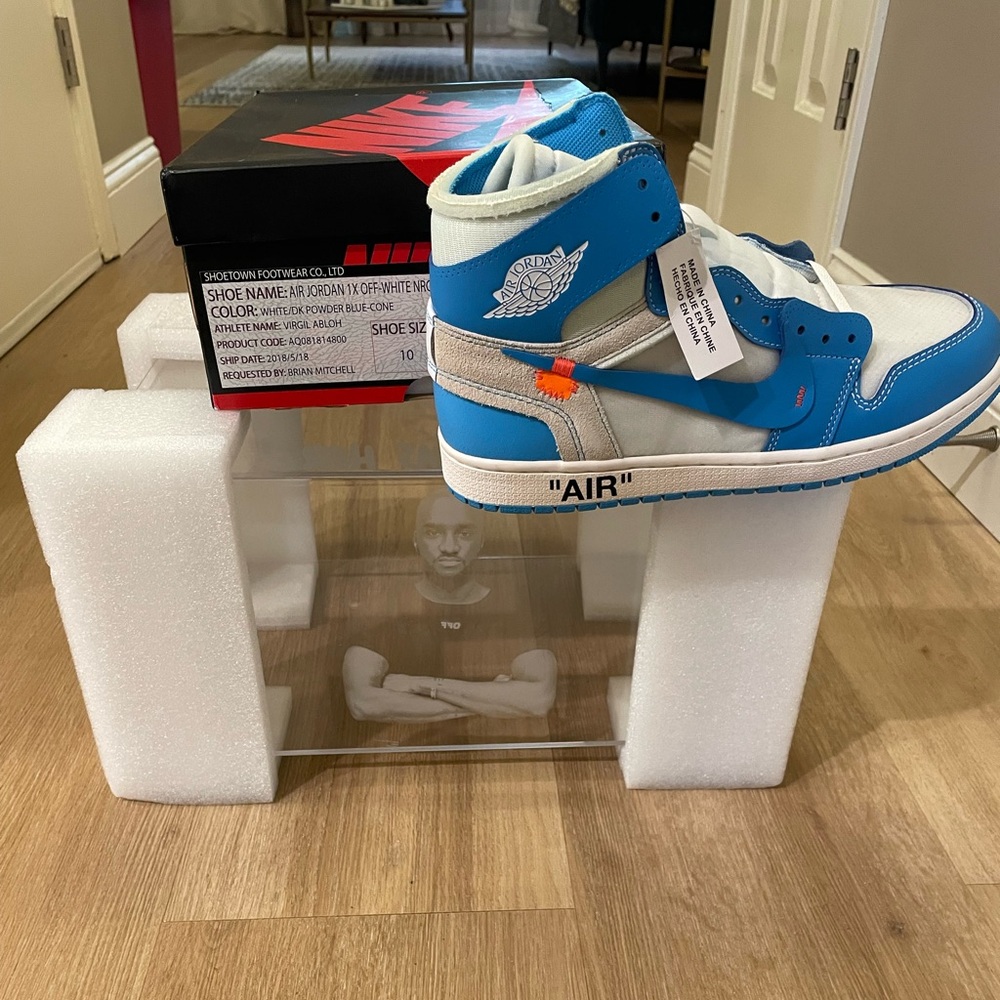 Sold…Size 10 Sample pair Jordan x Off-White UNC…better quality leather…view pics